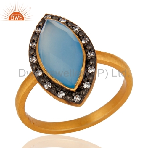 Gold Vermeil Sterling Silver Blue Chalcedony Ring