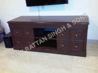 Wooden Tv Table - Durable Wood, Variable Dimensions, Dark Brown | Spacious Top, Multiple Drawers, Smooth Finish