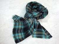 Acrylic Shawl - 50x180 Cm, Green Color, Medium Thickness, Unisex Design, Checked Pattern, Machine Made, Fringe Closure