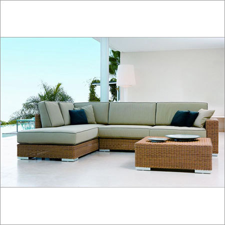 Large Cane Sofa with Center Table