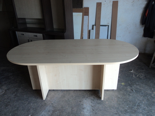 Conference Table - Customizable Wood, Beige, Oval | Durable Material, Spacious Design, Matte Finish, Stable Base, Modern Look