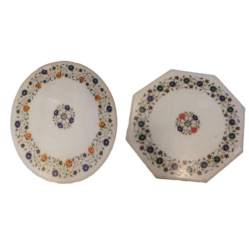 Contemporary Table top in White Marble With MOP Inlay