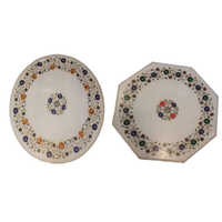 Contemporary Table Top In White Marble With Mop Inlay