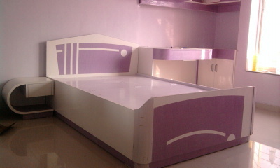Wooden Bed - Wood, 6ft x 3.5ft, White/Purple | Sturdy Design, Elegant Style, Space Saving, Comfortable Sleep