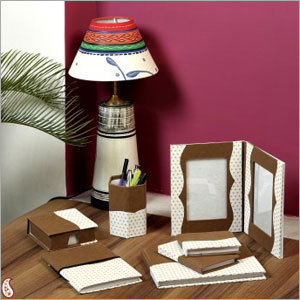 Brown and White Patchwork Hand Made Paper Gift Set