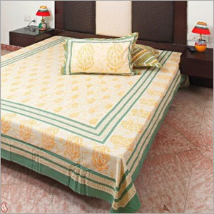 Yellow and Green Block Print Bed Sheet Set