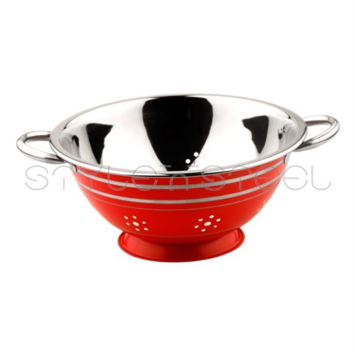 Striped Color Flower Colander - Stainless Steel, 24/28 cm, Red | Durable, Stylish, Space-Saving, Easy Cleaning, Efficient Draining