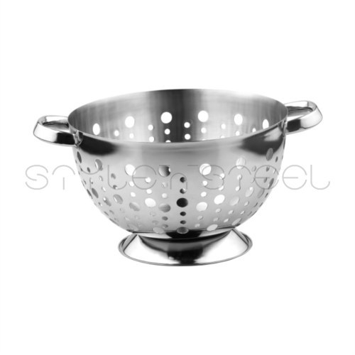 Round Cut Colander - Stainless Steel, 25 cm | Durable, Easy to Clean, Two Handles, Small Perforated Holes, Stable Base