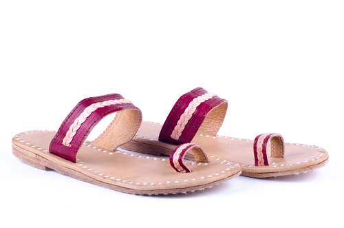 Pink And Cream Handmade Leather Slippers