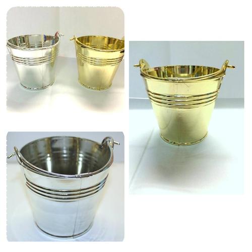 Golden and Silver Plastic bucket