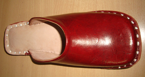 Red Plain Leather Half Shoe