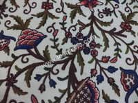 Crewel Fabric - 100% Pure Cotton With 2 Ply Wool Hand-embroidered Floral Design | Available In Velvet And Silk Organza Options, Perfect For Home Furnishing And Garments