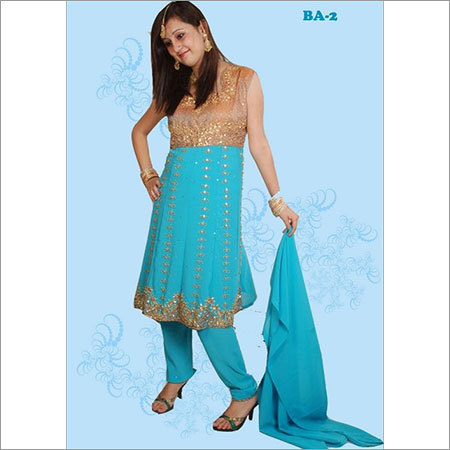 Ladies Suits - Silk Blend, 44 Inches, Teal | Elegant Design, Gold Thread Embroidery, Comfortable Fit, Stylish Look