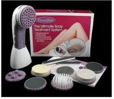BODY MASSAGER - Plastic, 10x5x15cm, Battery Operated | Portable Design, Multiple Heads, Painless Hair Removal, Full Body Spa, Exfoliates, Muscle Relaxation