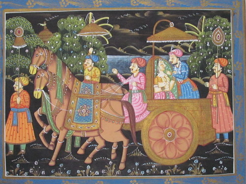 King & Queen Riding On Horse Cart - Paper Frame, Classical Style | Printed Design Featuring Regal Riders And Ornate Detailing
