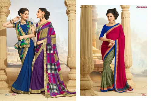 Embroidery Sarees - Silk Blend, 5.5 Meters, Multiple Colors | Elegant Design, Hand & Machine Embroidery, Soft Texture
