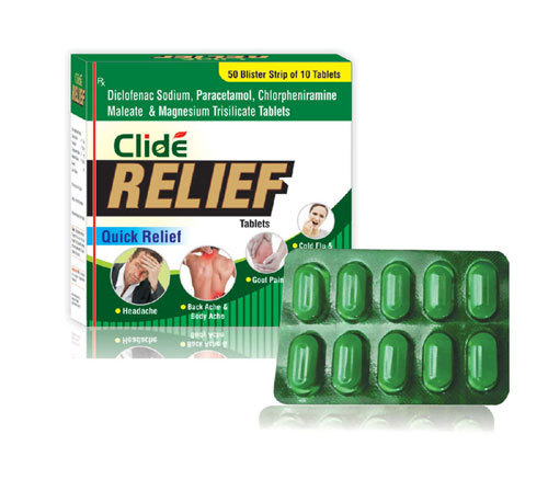 CLIDE RELIEF TAB.(GREEN) - Green Tablet, 50mg/325mg/4mg/100mg, 50x10 Ct | Pain Relief, Fever Reduction, Headache & Body Ache