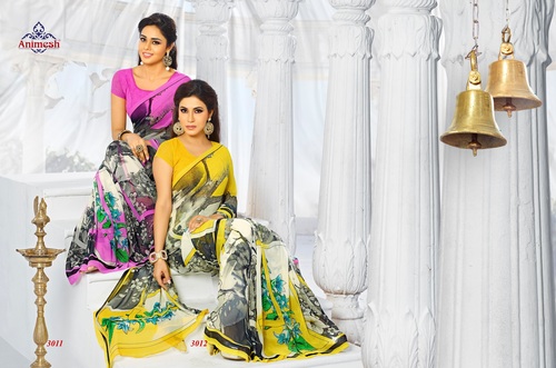 Indian Printed Sarees - Silk 5.5m x 1.1m, Yellow | Vibrant Prints, Soft Fabric, Comfortable Wear