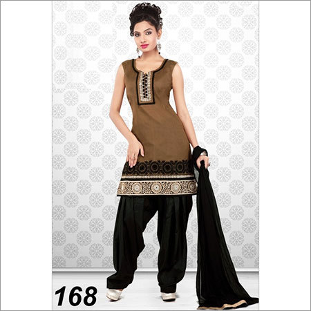 Salwar Kameez - Cotton Blend, Size 40 & 42, Brown | Gold Thread Embroidery, Sleeveless, Elegant Party Wear