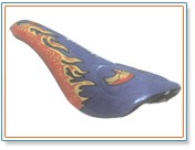 Bicycle Saddle - Plastic Base 250x150mm Blue, Vinyl Top Foam Padding, Durable Design with Stylish Flames