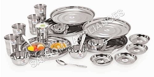 Paradise Dinner Set - Stainless Steel, 13 Inch , Scratch Resistant, 5-Person Capacity, Elegant Beaded Design, Royal Silver Finish