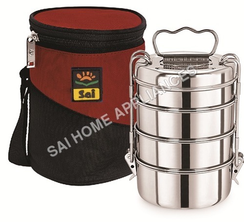 Hot Carrier Tiffin Box 4 - Stainless Steel, 11x11x13.3 cm, Silver | Durable, Lightweight, Perfect Polishing, Flawless Finish