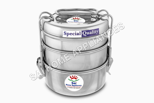 Stainless Steel Tiffin Box - 10.0x10.0x12.3 cm, Silver | Corrosion Resistant, Rugged, Superior Quality for Office Use