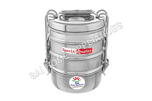 Tiffin Box wo/p 4 - Stainless Steel, 11x11x13.3 cm, Silver | Lightweight, Compact Design, Easy-to-Clean, Keeps Food Fresh