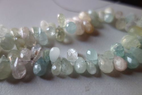 natural multi aquamarine faceted drops beads single stand 7inch 6x10mm to 7x10mm 