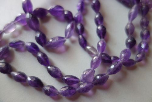 Natural amethsy faceted rice beads 7inch single strand 5x8mm to 7x10mm to 9x13mm 