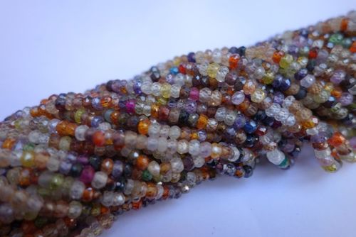 13 inch  natural multi zircon Faceted rondell beads single strand 3mm-4mm 