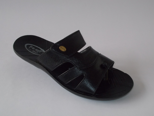 PU Men's Slippers - PU Material, Various Sizes, Black | Comfortable, Durable, V-Shape, Lightweight, Stylish