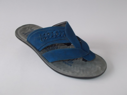 PU Men's Slippers - PU Material, Blue, V-Shape | Slip-on, Lightweight, Breathable, Durable, Comfortable