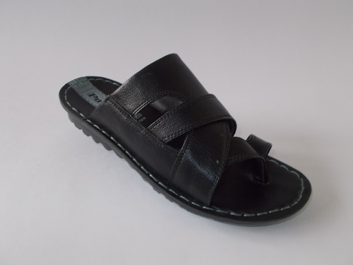 PU Men's Slippers - PU Leather, Multiple Sizes, Black | Slip-On, Comfortable, Durable, Lightweight Rubber Sole
