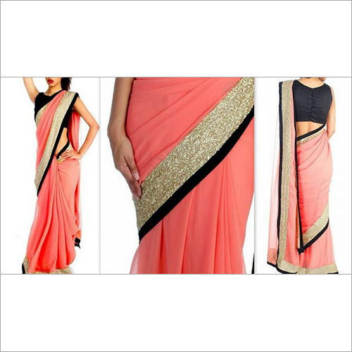 Pink Embroidered Georgette Saree