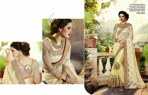 Brasso Net & Net Half & Half Light Stone Work Designer Saree