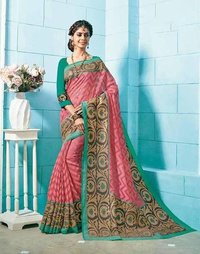 Bhagalpuri Silk Saree - Bhagalpuri Silk Fabric, Unstitched Blouse, Designer Style, Customized Size Up To 42" | Foil Embroidery Work For Traditional Occasions