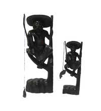 Wooden Carved Statue - Wood, Varied Sizes, Dark Brown | Hand-carved, Detailed Design, Balanced Sculpture, Unique Gift, Four Pieces