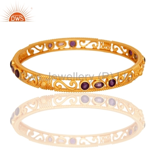 Fashion Amethyst 925 Silver Designer Gold Plated Bangles