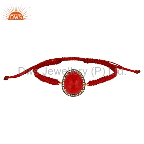 CZ & Red Aventurine Gemstone Macrame Bracelet