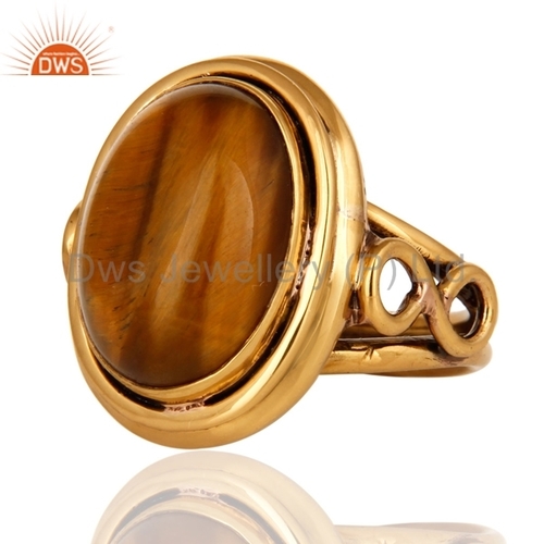 Tiger Eye Gemstone Men's Ring In Brass