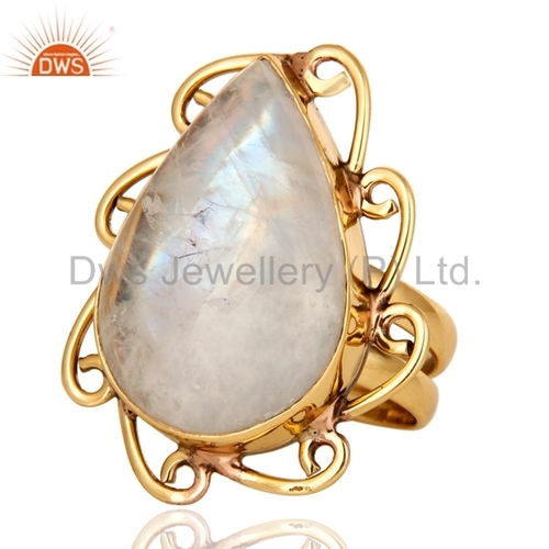 Natural Rainbow Moonstone Gemstone Ring Size: 5 To 10 Us Size