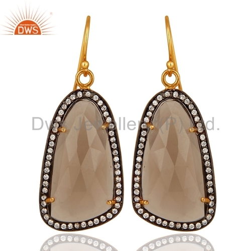 Smoky Quartz Sterling Silver Earrings - Gold Plated, CZ Gemstone | Designer Jewelry Supplier