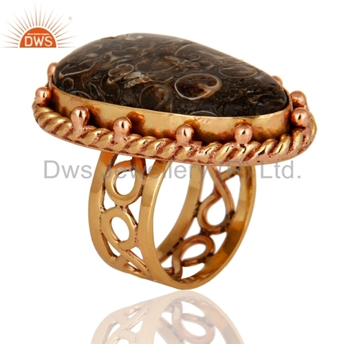 Turritella Agate Gemstone Designer Ring Size: 5 To 10 Us Size