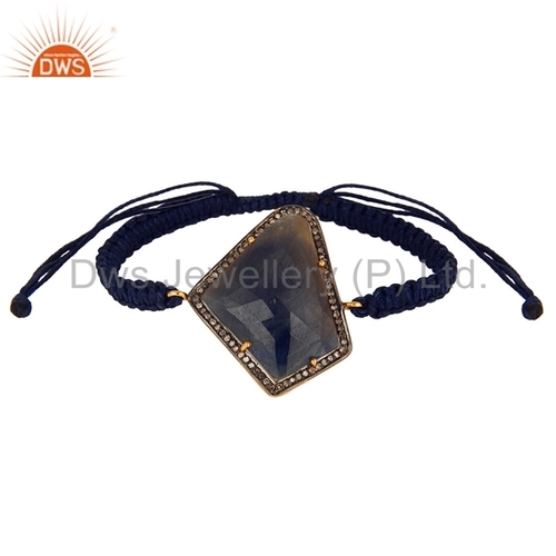 Blue Sapphire Pave Diamond Macrame Bracelet