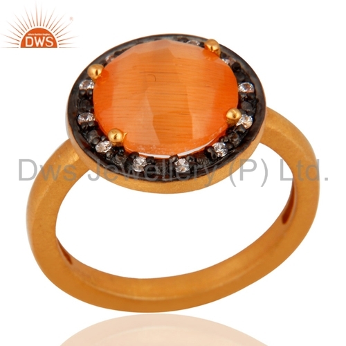 Peach Moonstone Sterling Silver Ring
