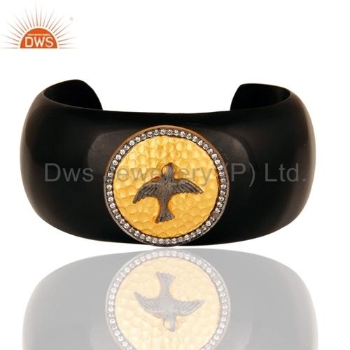 Gold Plated Sterling Silver Black Bakelite Cuff Bracelet