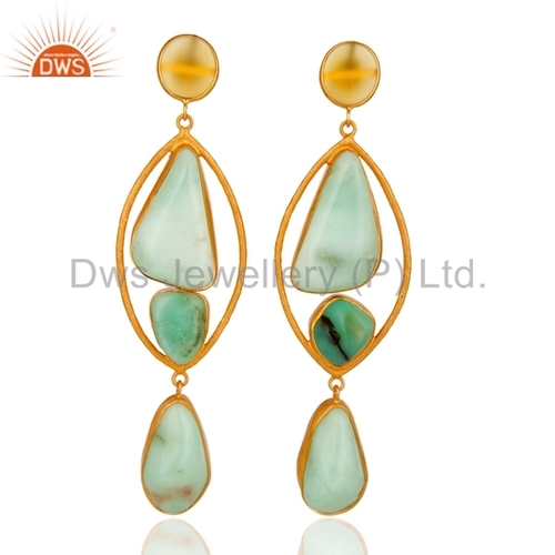 Chrysoprase Gemstone Silver Earrings - Natural Green Hues, Stunning Wholesale Jewelry for Elegant Styles