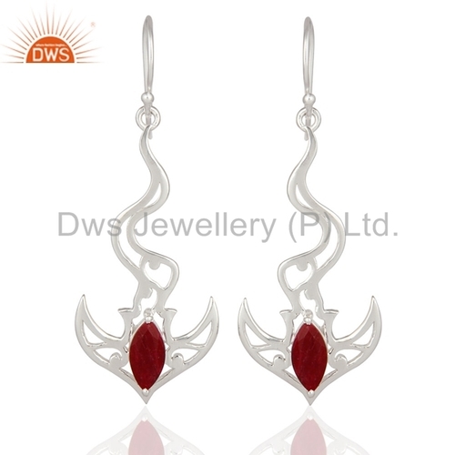 Corundum Ruby Gemstone Silver Earrings