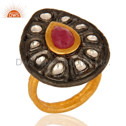Gold Plated Sterling Silver Ruby & Crystal Ring